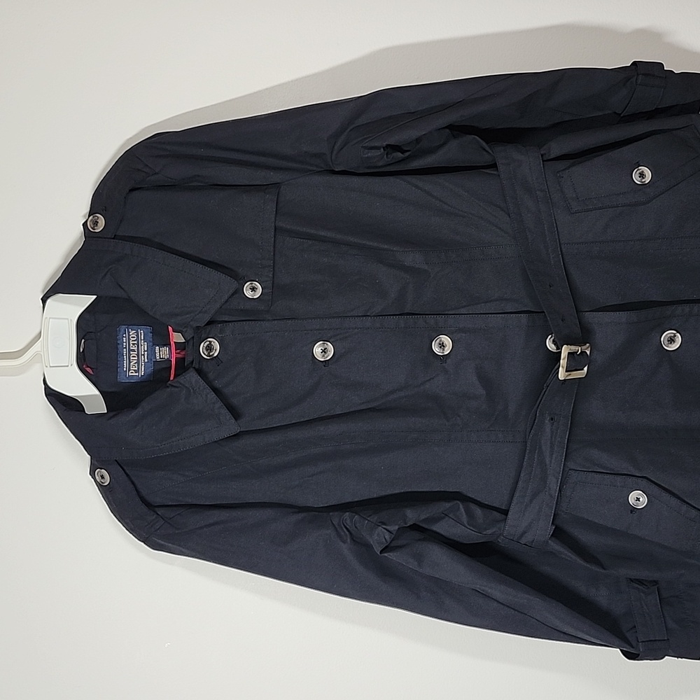 Pendleton Belted Black Trench Coat Plaid Lined Cotton Blend Classic Womens XXL - Picture 2 of 13